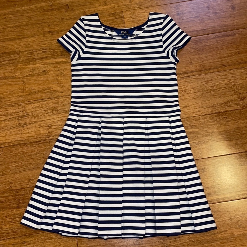 Polo Ralph Lauren girls navy and white striped pleated dress size 6X NWOT